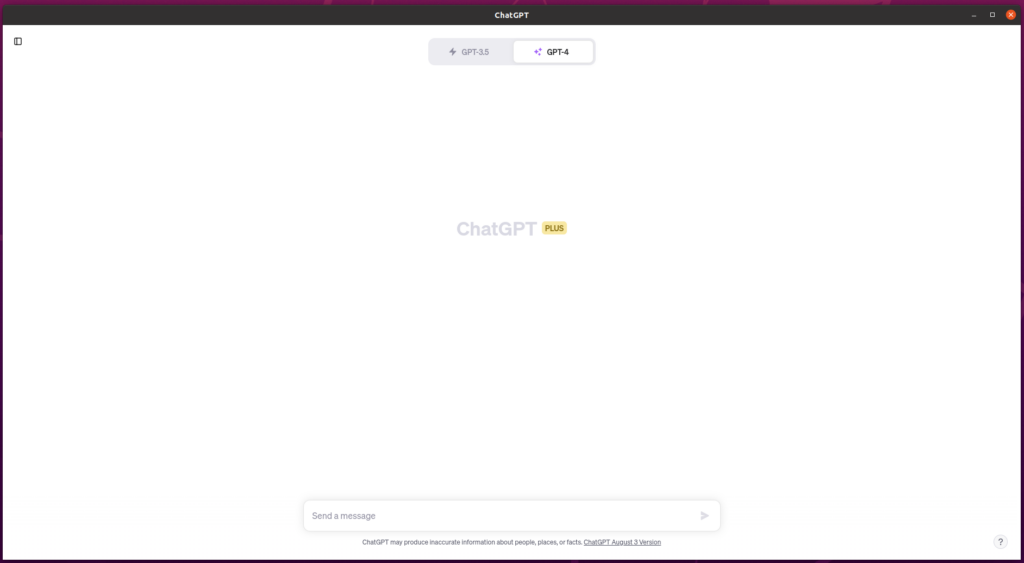 ChatGPT running as a standalone app, launchable through a sidebar icon